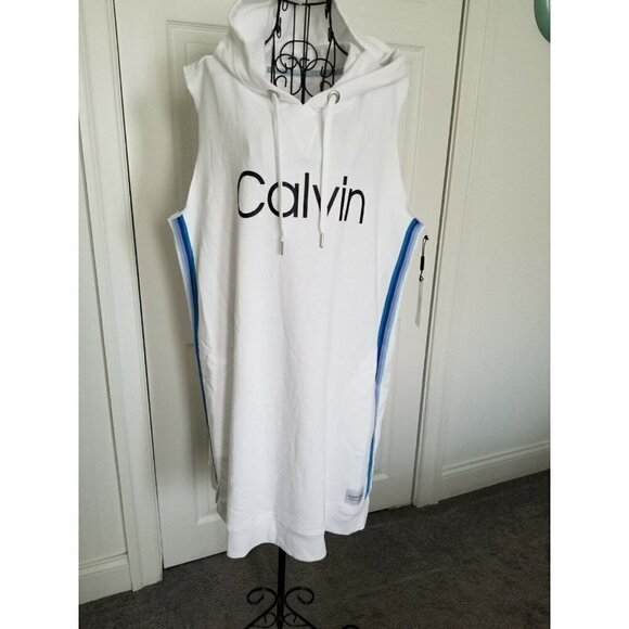 CALVIN KLEIN Performance Logo Plus Size Sleeveless Hoodie Dress White Size 2X - Picture 1 of 8